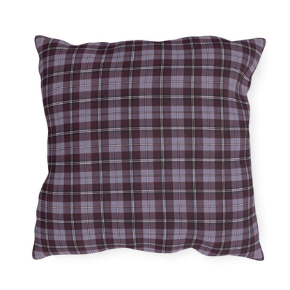 Burgundy and lavender grey tartan plaid outdoor pillow