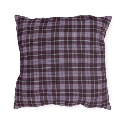Burgundy and lavender grey tartan plaid outdoor pillow
