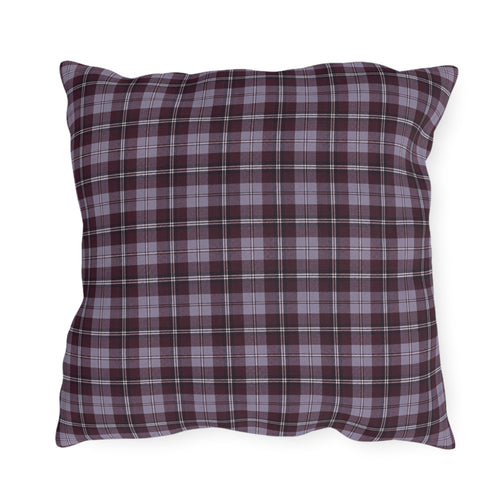 Burgundy and lavender grey tartan plaid outdoor pillow