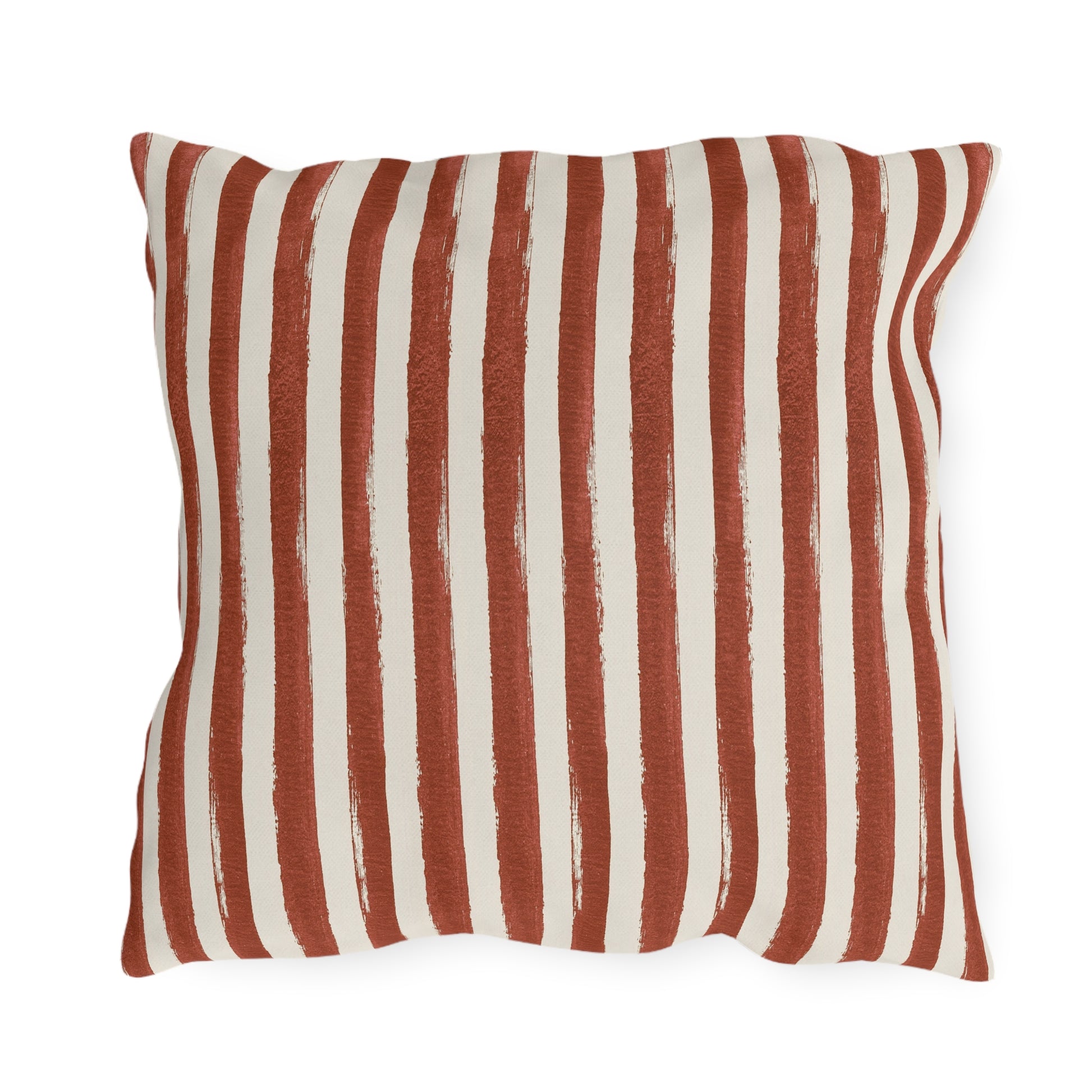 Hand-painted clay red and cream vertical stripe outdoor pillow