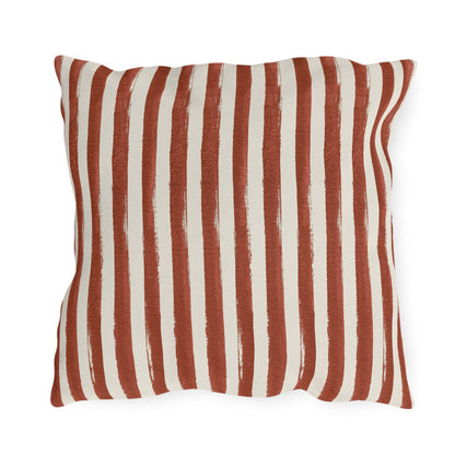 Hand-painted clay red and cream vertical stripe outdoor pillow