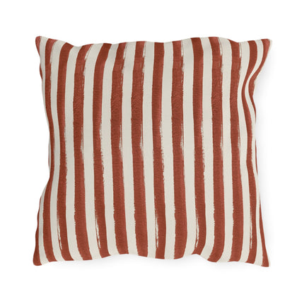 Hand-painted clay red and cream vertical stripe outdoor pillow