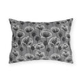 White and charcoal poppies and seed heads on grey outdoor lumbar pillow