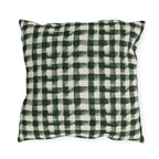 Hand-painted forest green gingham check on cream outdoor pillow