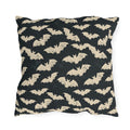Bone white bats on a charcoal outdoor pillow, worn block print Halloween pattern
