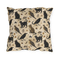 Black cats, ravens, hawks and autumn leaves on parchment cream outdoor pillow