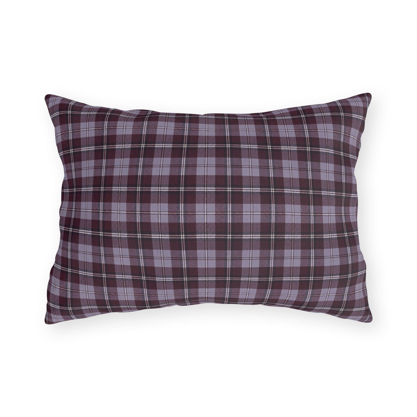 Burgundy and lavender grey tartan plaid outdoor lumbar pillow