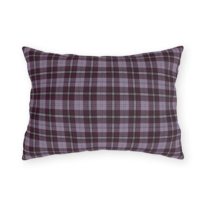 Burgundy and lavender grey tartan plaid outdoor lumbar pillow