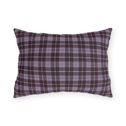 Burgundy and lavender grey tartan plaid outdoor lumbar pillow