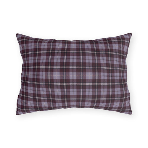 Burgundy and lavender grey tartan plaid outdoor lumbar pillow