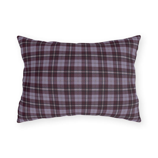 Burgundy and lavender grey tartan plaid outdoor lumbar pillow