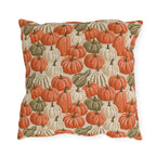Orange, cream and green pumpkins and gourds on sand outdoor pillow