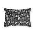 Charcoal, grey and white autumn leaves on black outdoor lumbar pillow