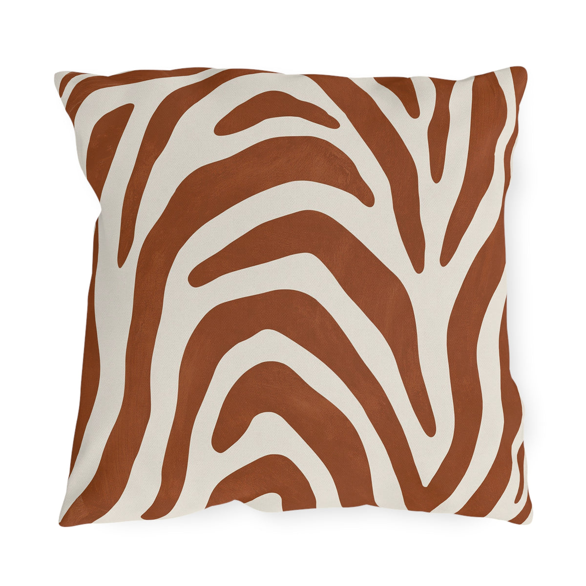Modern outdoor pillow with bold rust zebra stripes on cream