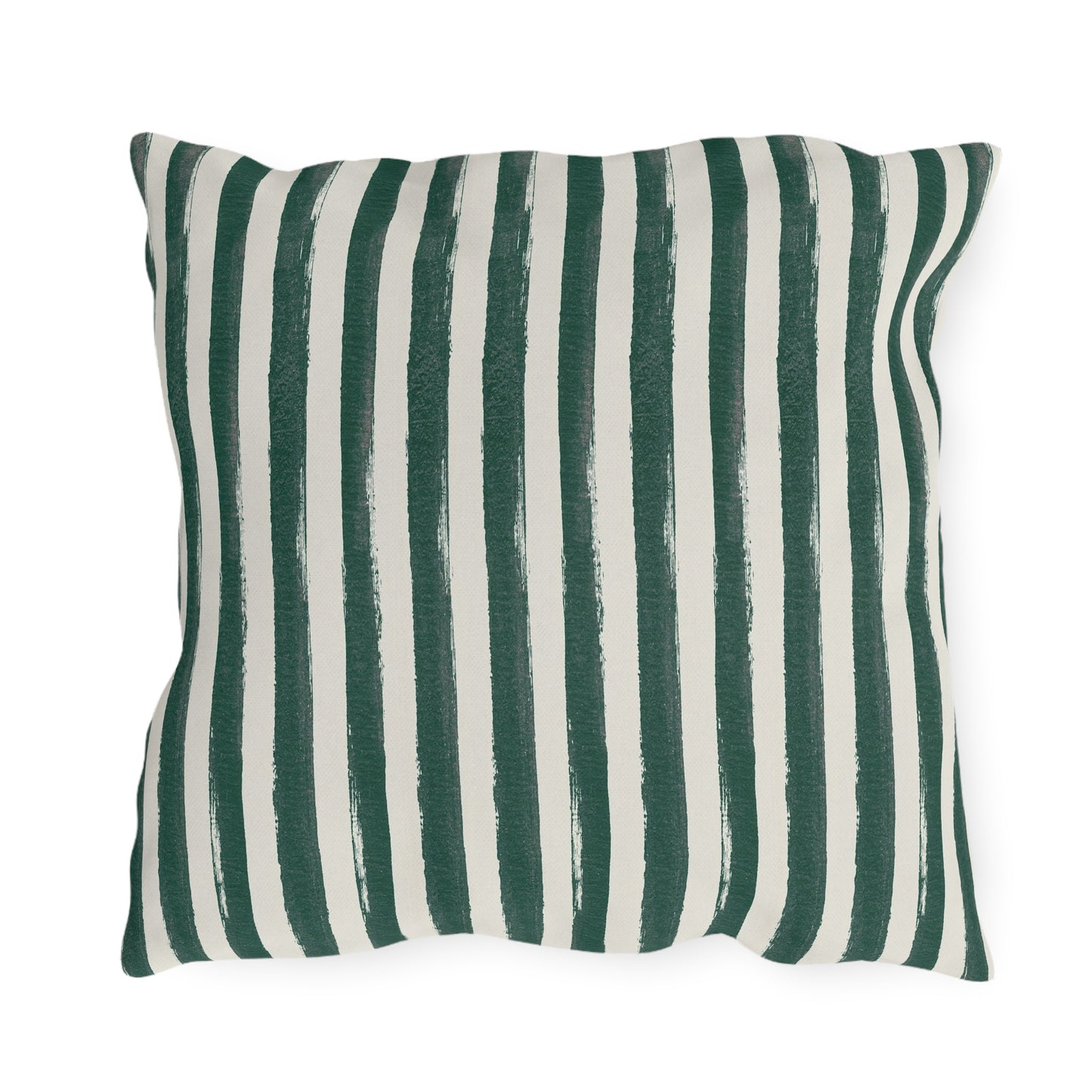 Hand-painted forest green and cream vertical stripe outdoor pillow