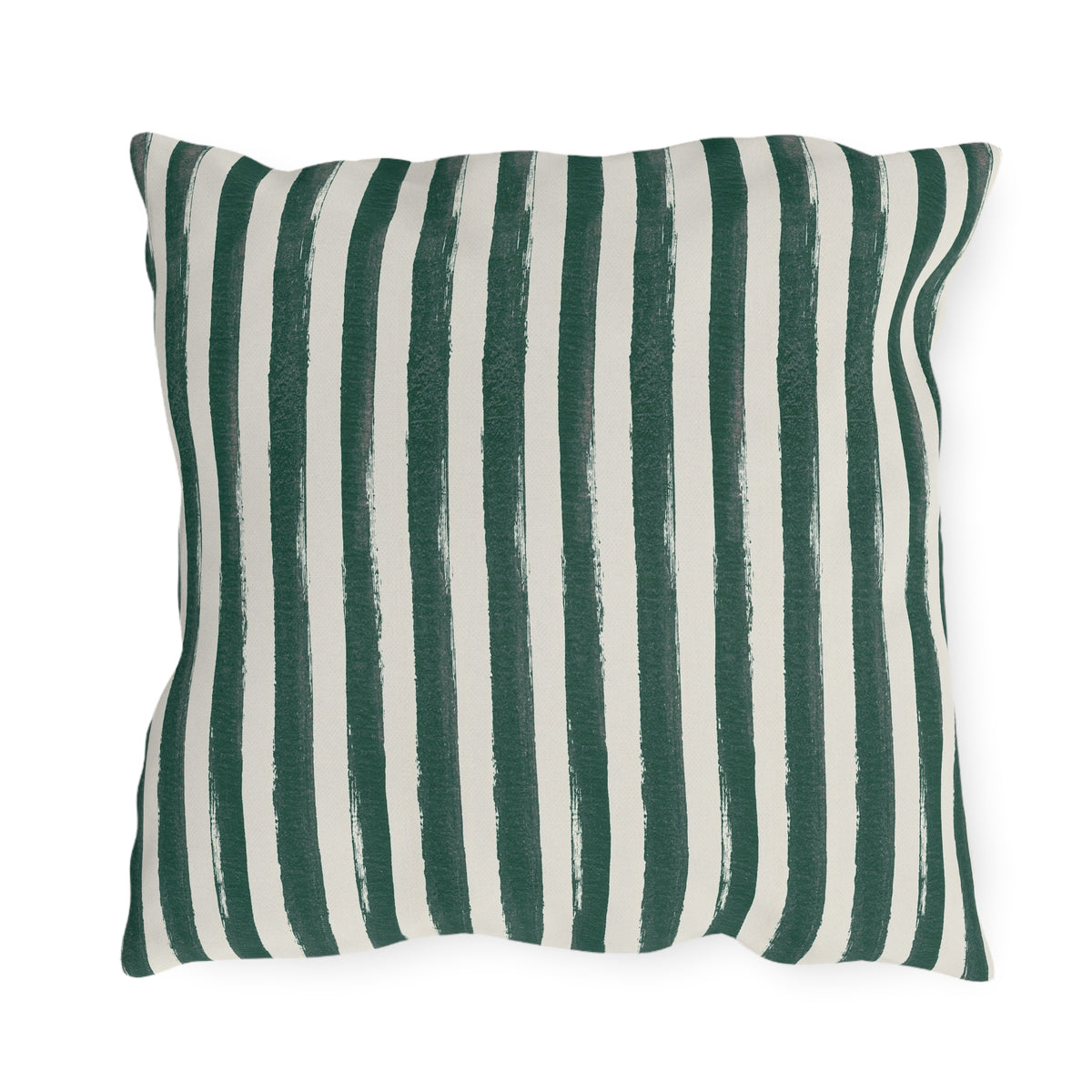 Hand-painted forest green and cream vertical stripe outdoor pillow