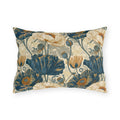 Slate blue and gold poppies with dragonflies on a cream outdoor lumbar pillow