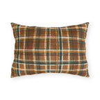 Brown, forest green and cream rustic plaid outdoor lumbar pillow