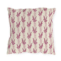 Magenta heather flower spikes on cream stripe outdoor pillow