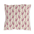 Magenta heather flower spikes on cream stripe outdoor pillow