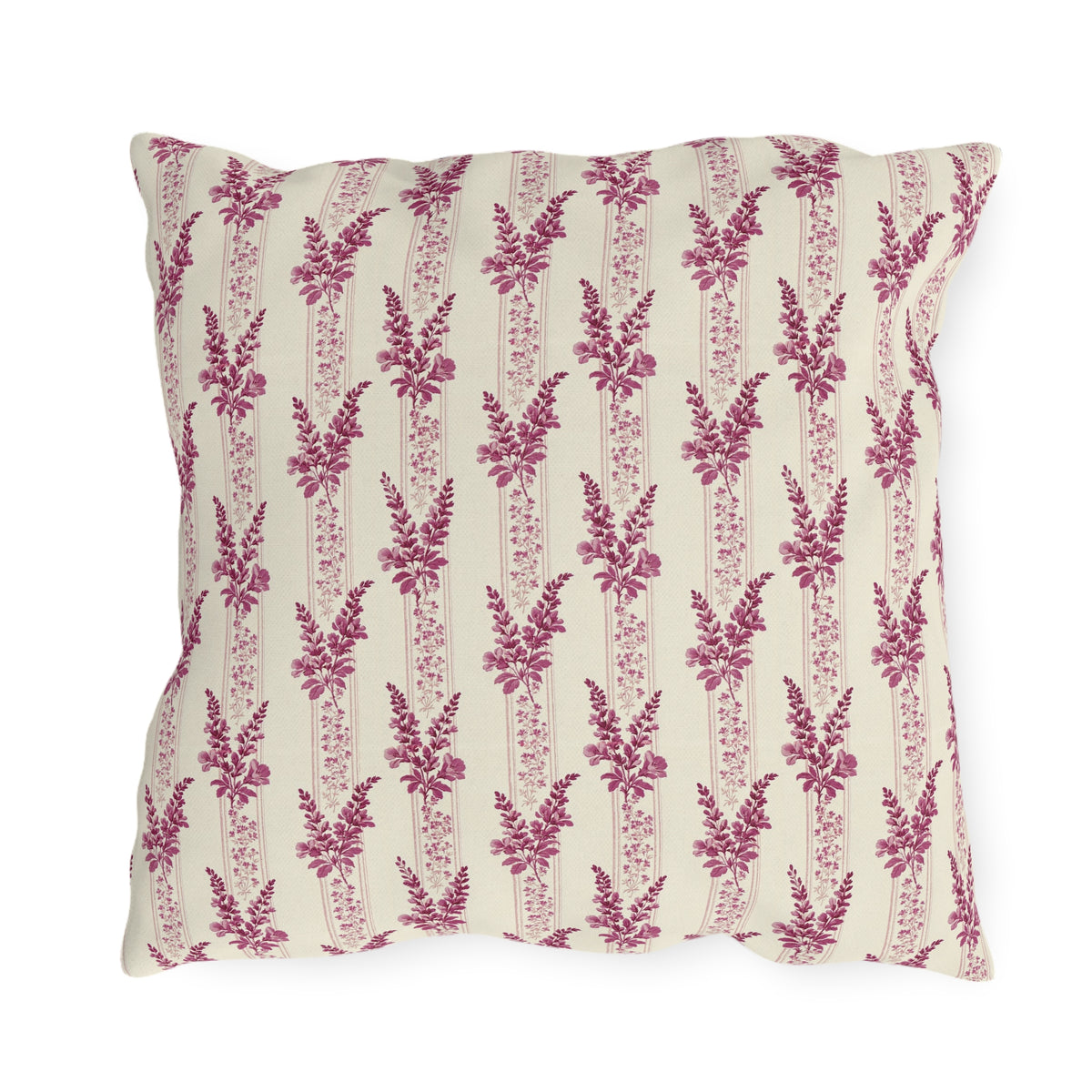Magenta heather flower spikes on cream stripe outdoor pillow