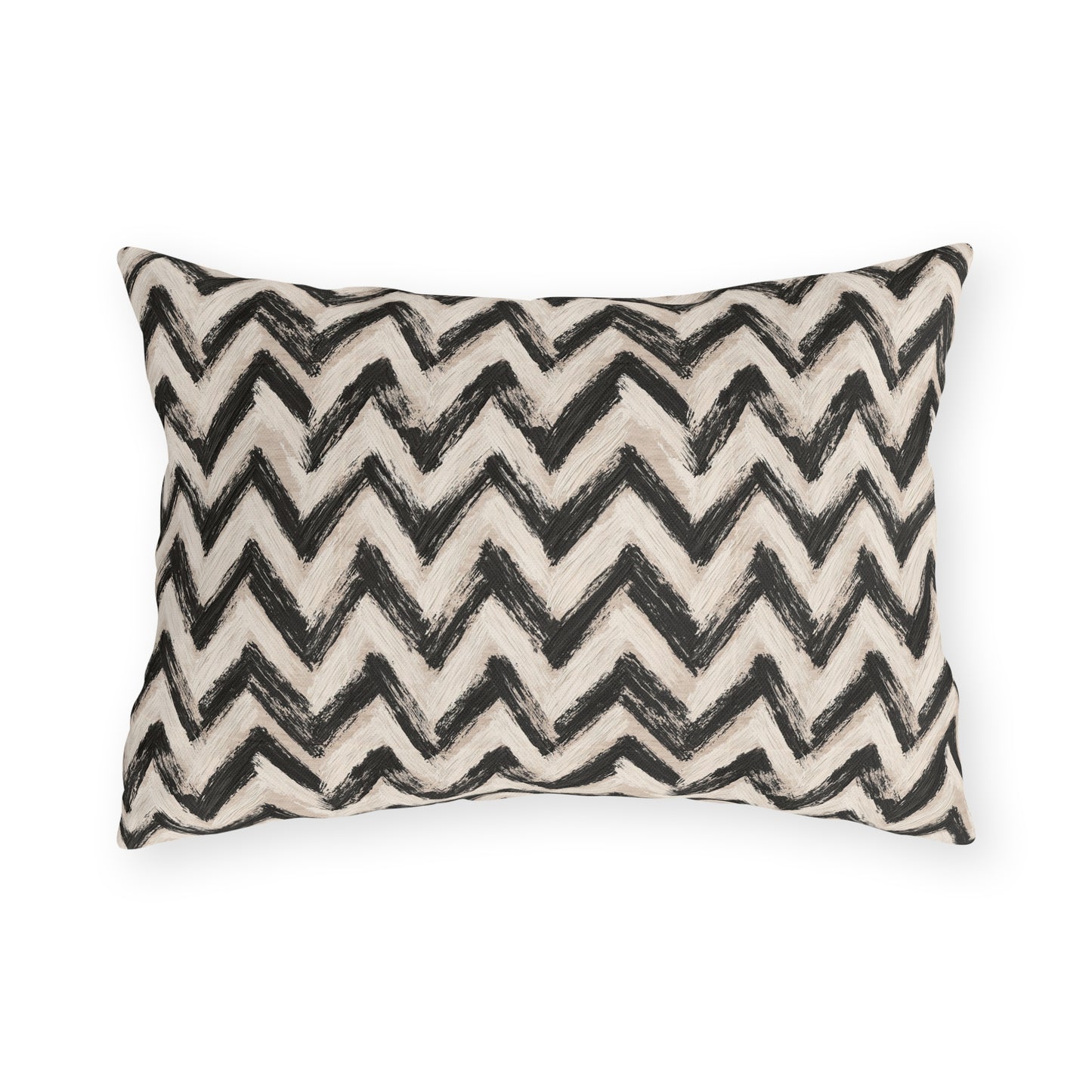 Hand-painted black chevron zigzag on oatmeal outdoor lumbar pillow