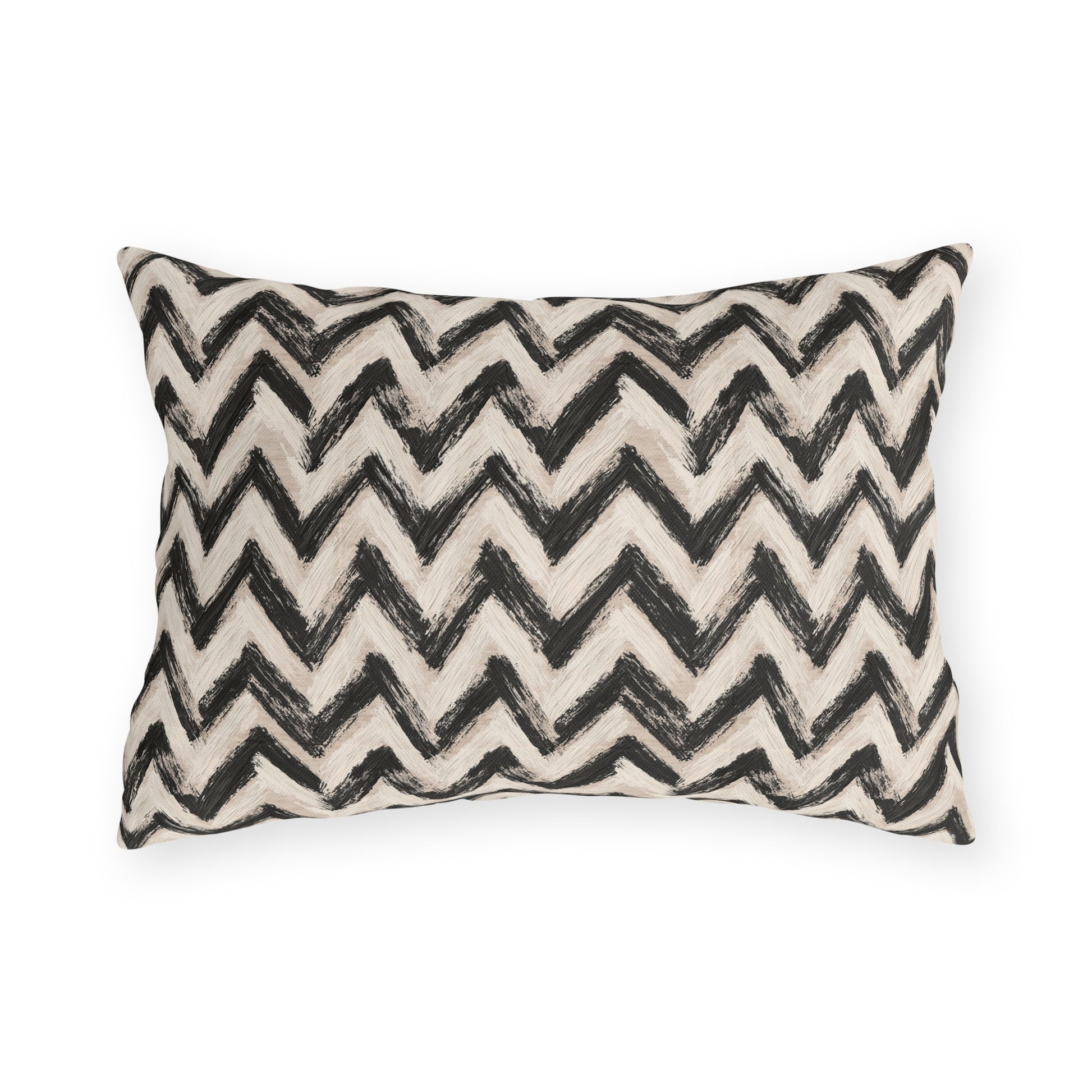 Hand-painted black chevron zigzag on oatmeal outdoor lumbar pillow