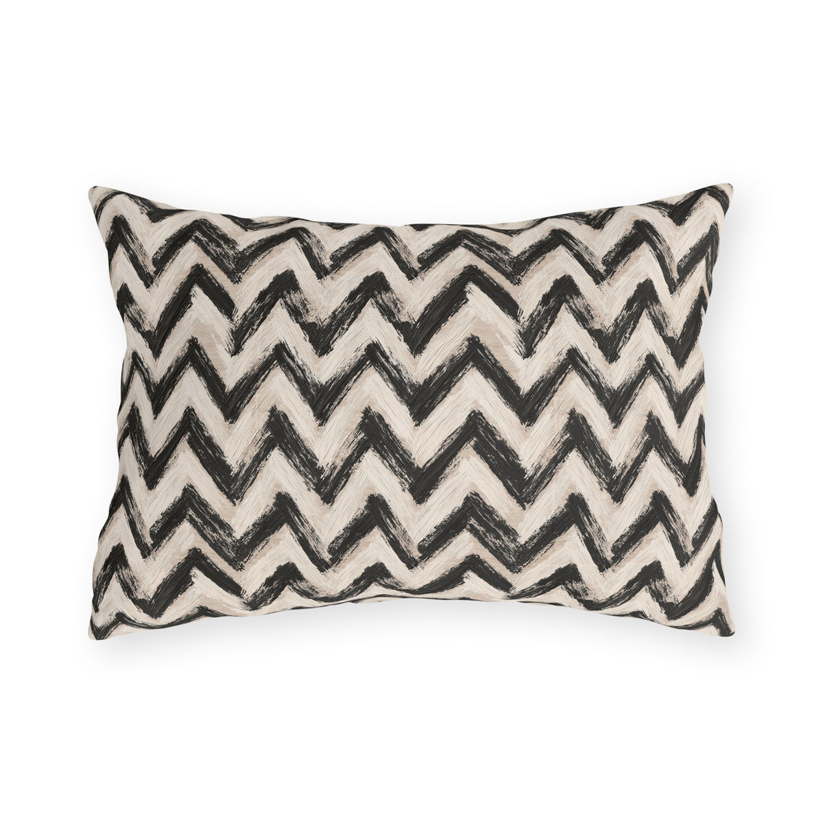 Hand-painted black chevron zigzag on oatmeal outdoor lumbar pillow