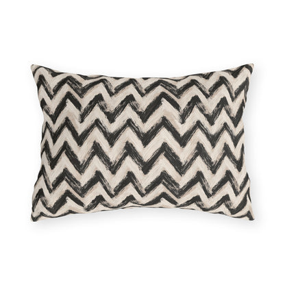 Hand-painted black chevron zigzag on oatmeal outdoor lumbar pillow