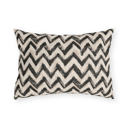 Hand-painted black chevron zigzag on oatmeal outdoor lumbar pillow