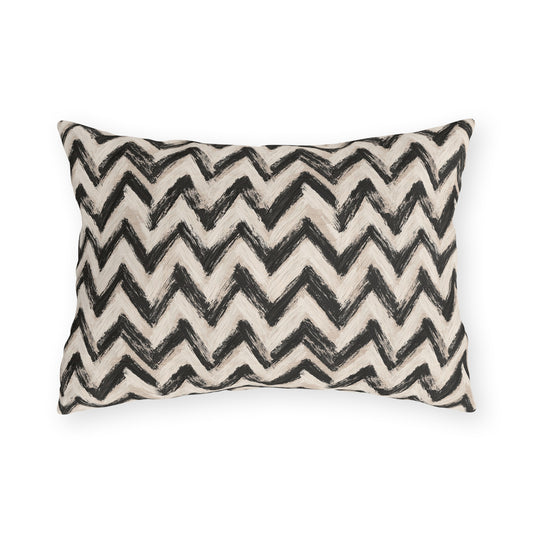 Hand-painted black chevron zigzag on oatmeal outdoor lumbar pillow
