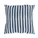 Hand-painted navy and white vertical stripe outdoor pillow