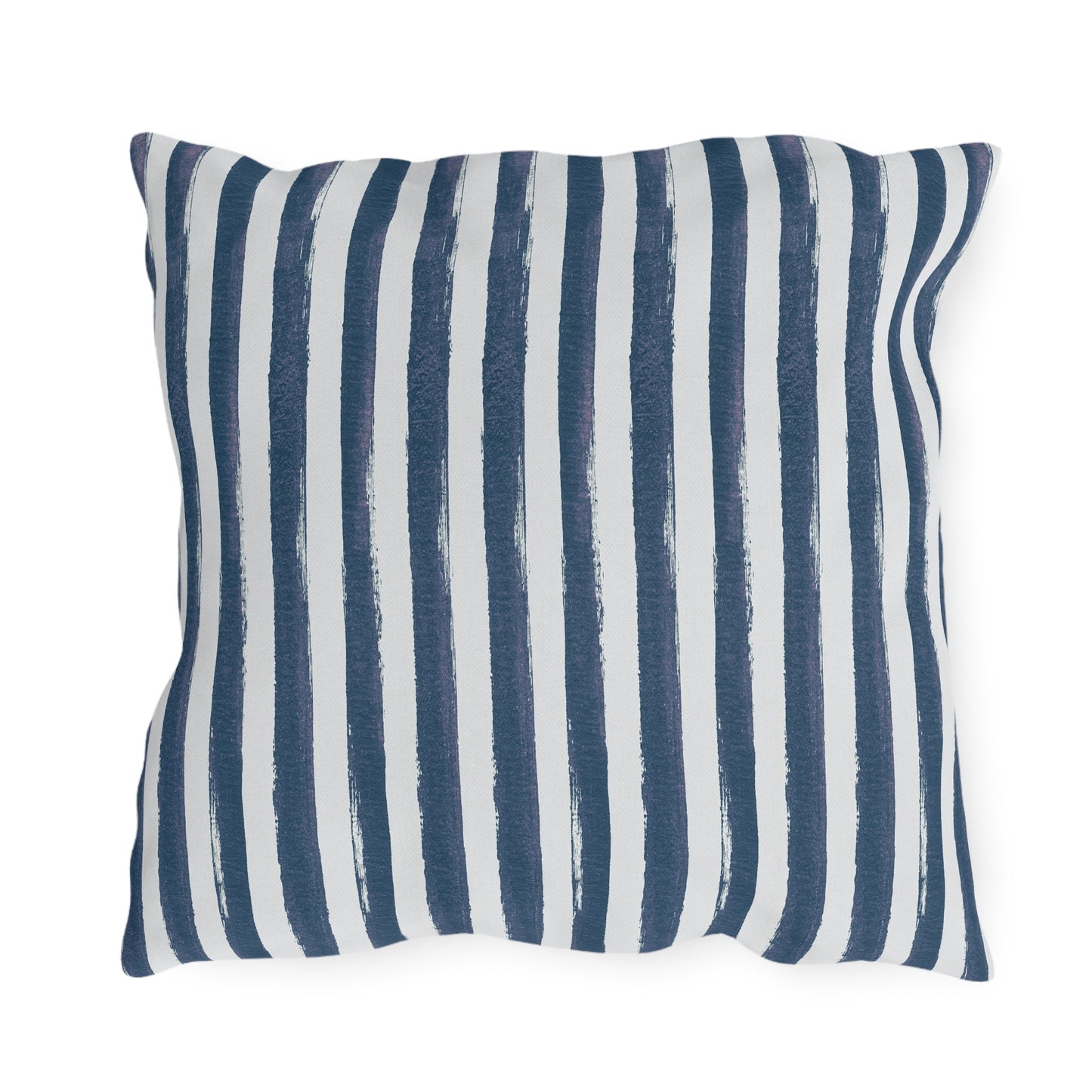 Hand-painted navy and white vertical stripe outdoor pillow