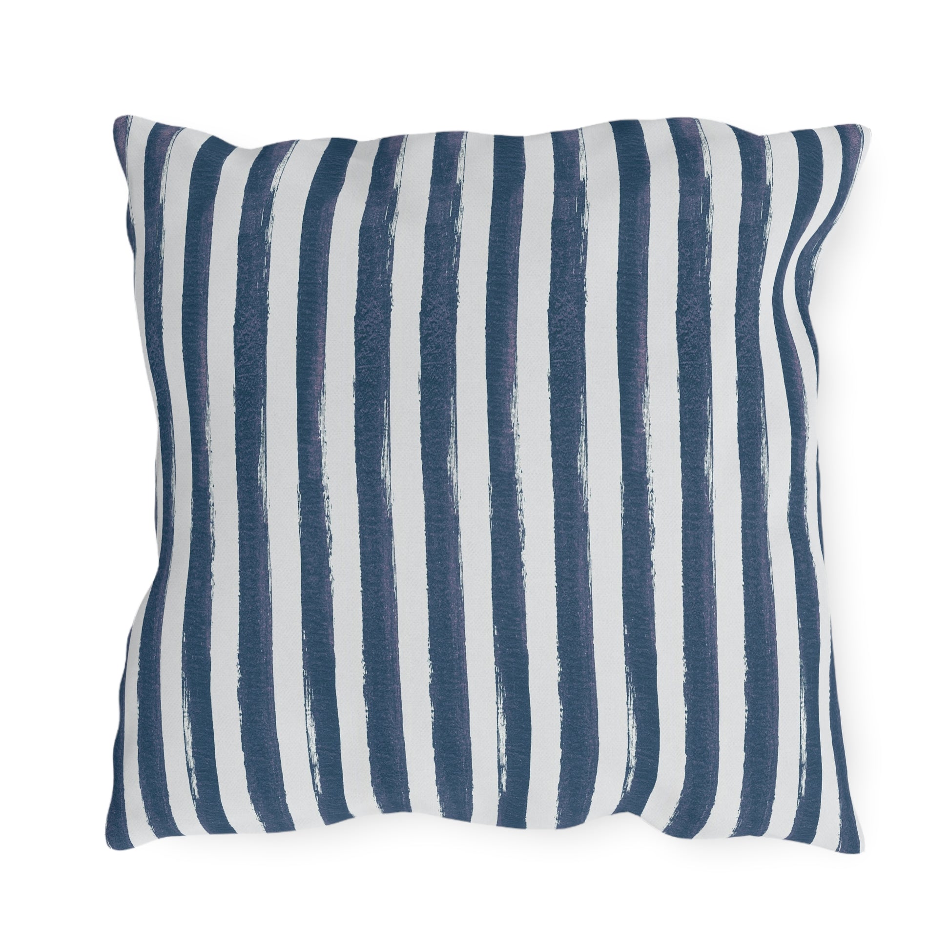 Hand-painted navy and white vertical stripe outdoor pillow