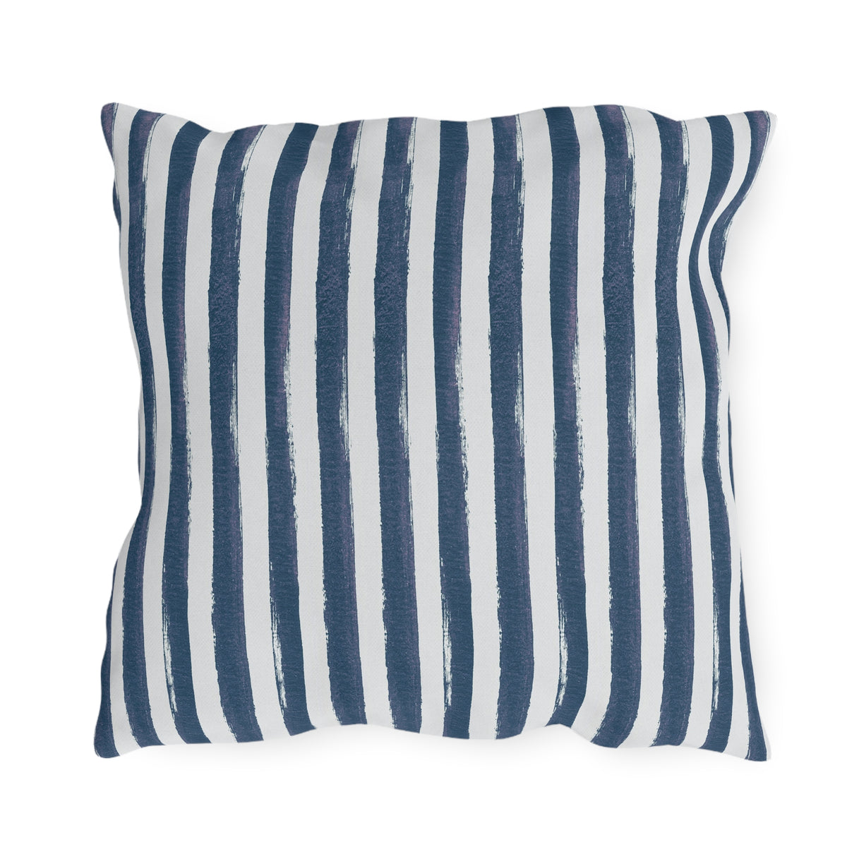 Hand-painted navy and white vertical stripe outdoor pillow