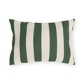 Forest green and cream cabana stripes on an outdoor lumbar pillow