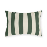 Forest green and cream cabana stripes on an outdoor lumbar pillow