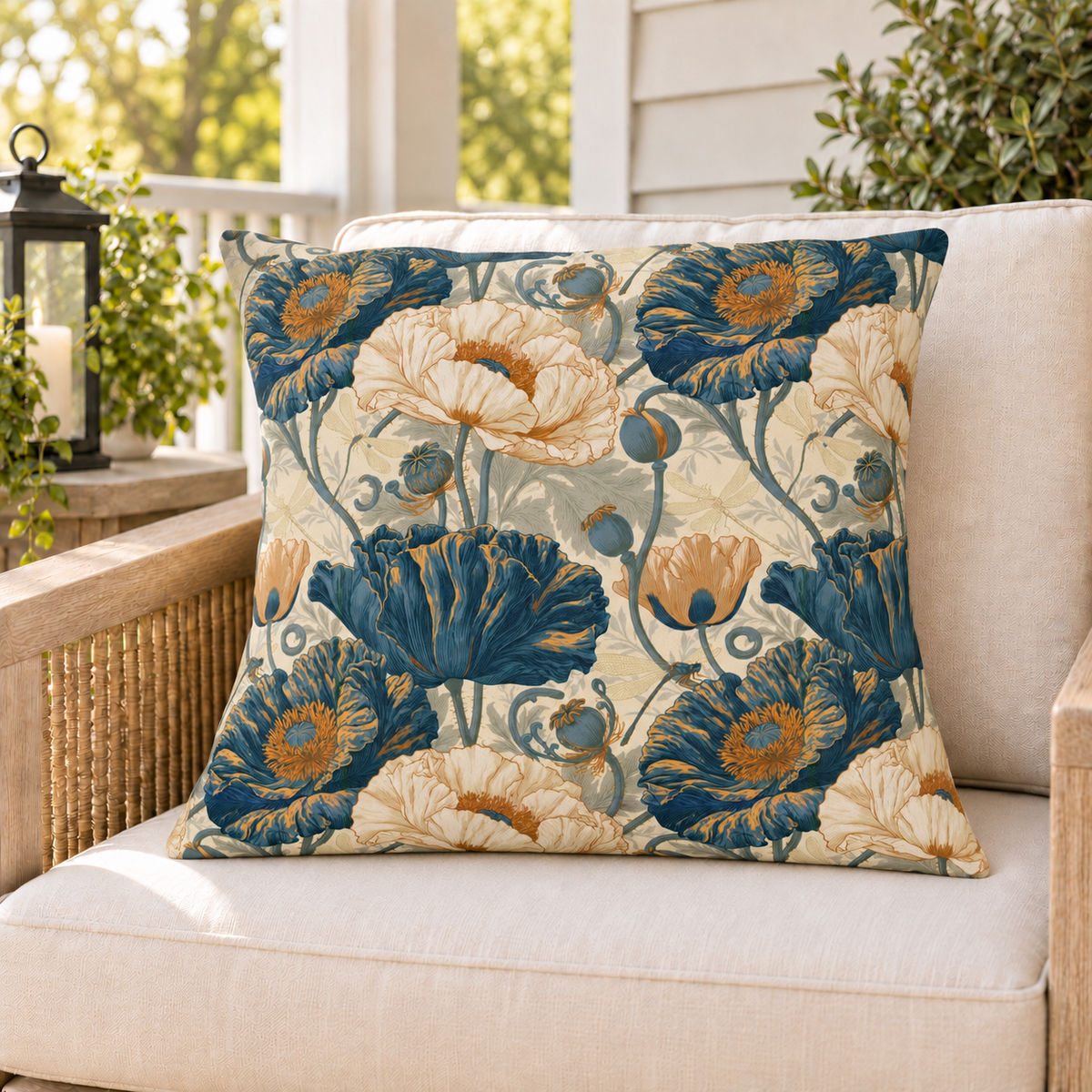 Dragonfly Poppy Slate Outdoor Pillow