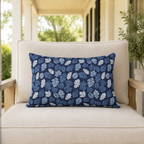 Woodland Leaf Navy Outdoor Lumbar Pillow