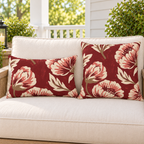 Painted Peony Red Outdoor Pillow