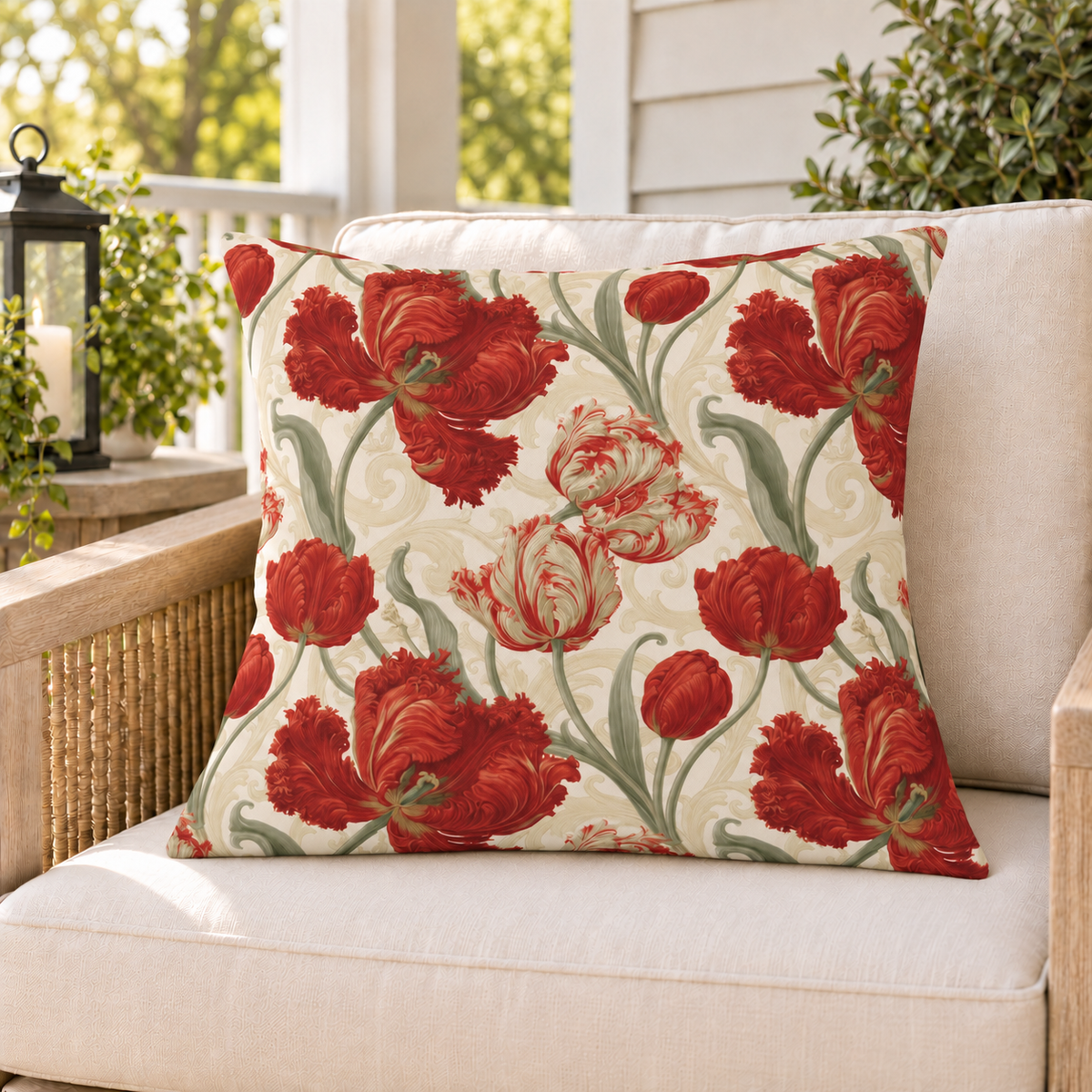 Parrot Tulip Red Outdoor Pillow