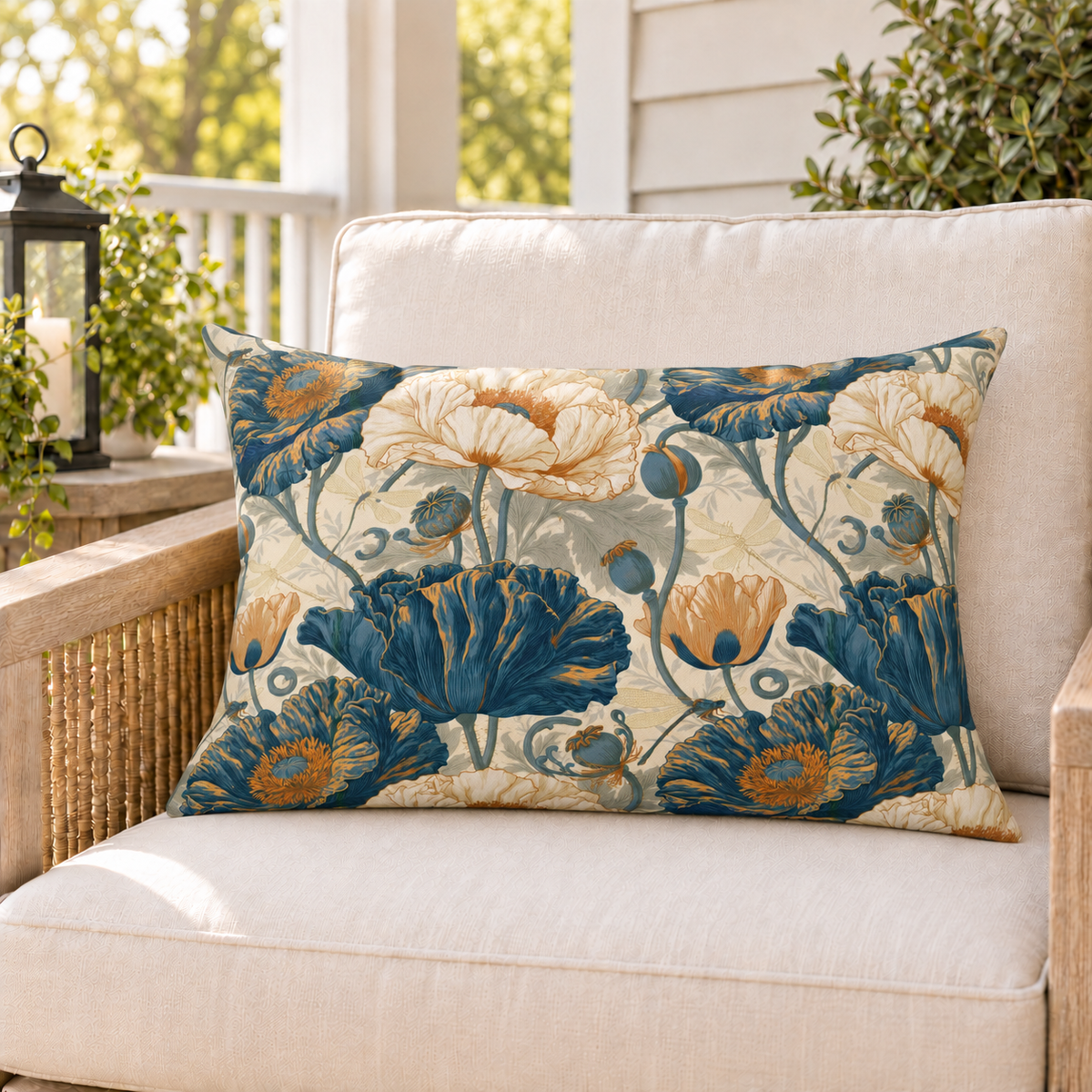 Dragonfly Poppy Slate Outdoor Lumbar Pillow