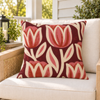 Block Print Tulip Red Outdoor Pillow