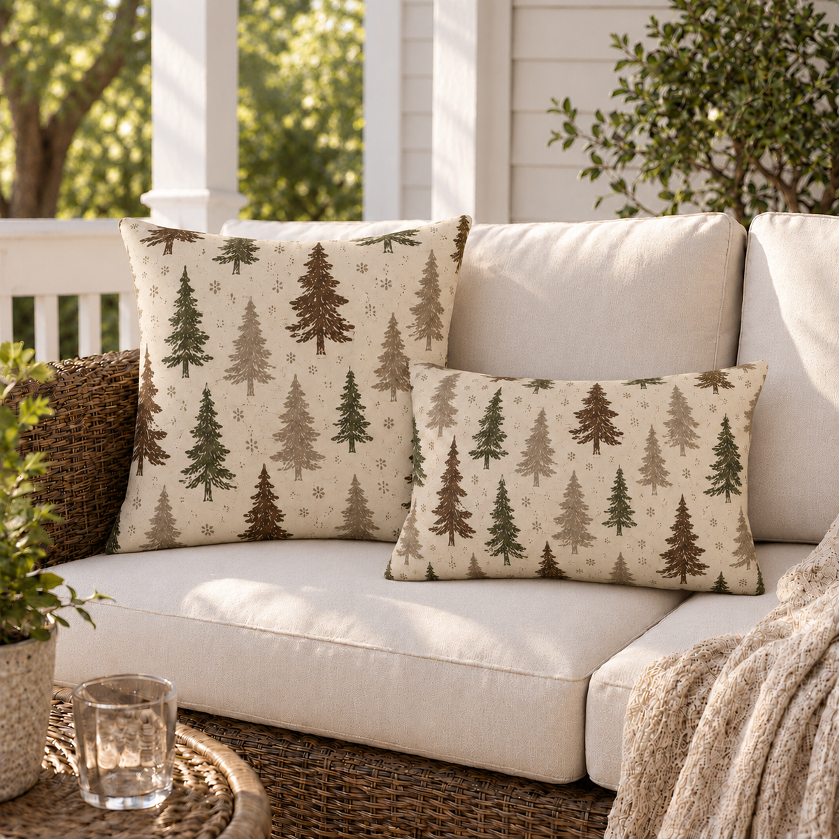Winter Pine Brown Outdoor Lumbar Pillow