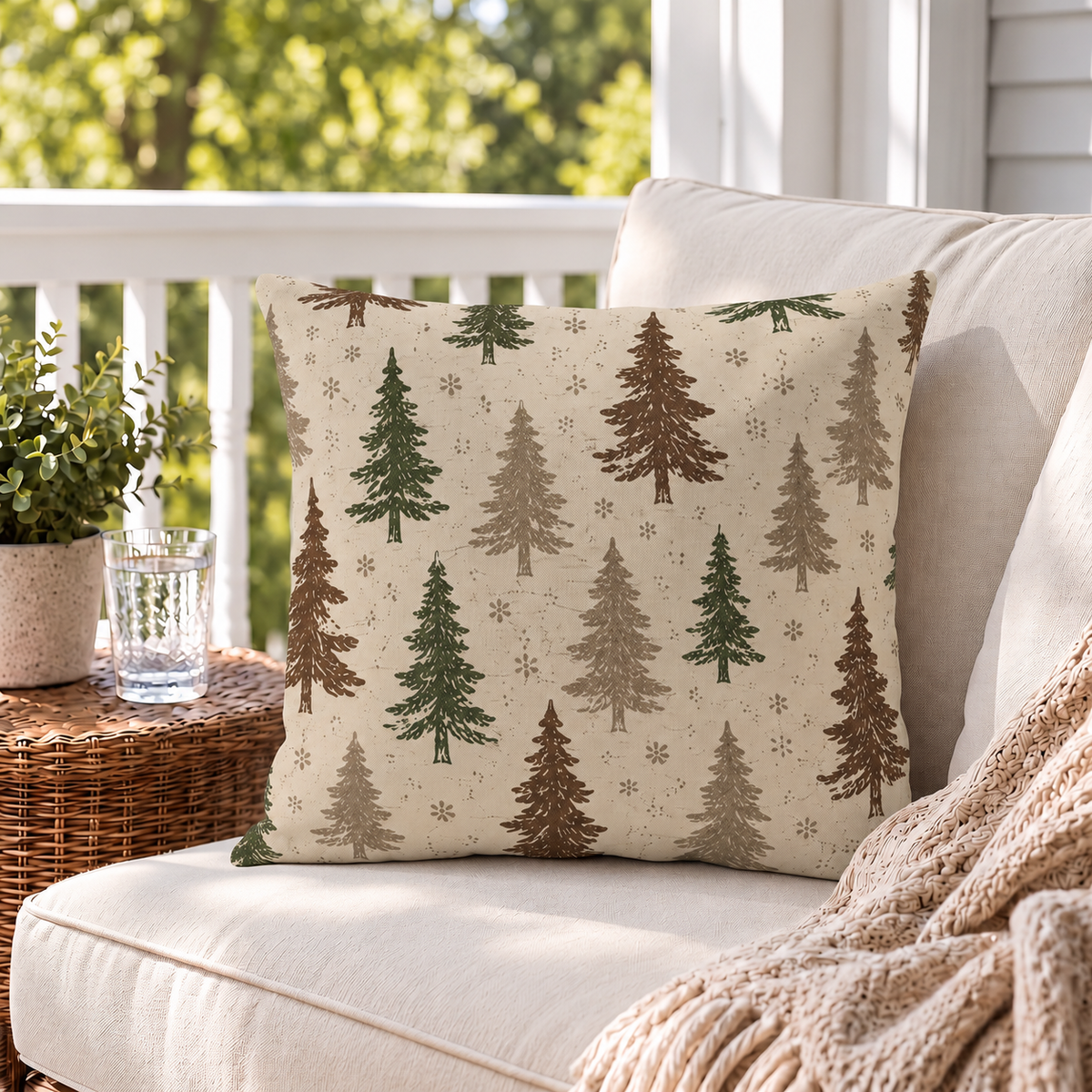 Winter Pine Brown Outdoor Pillow