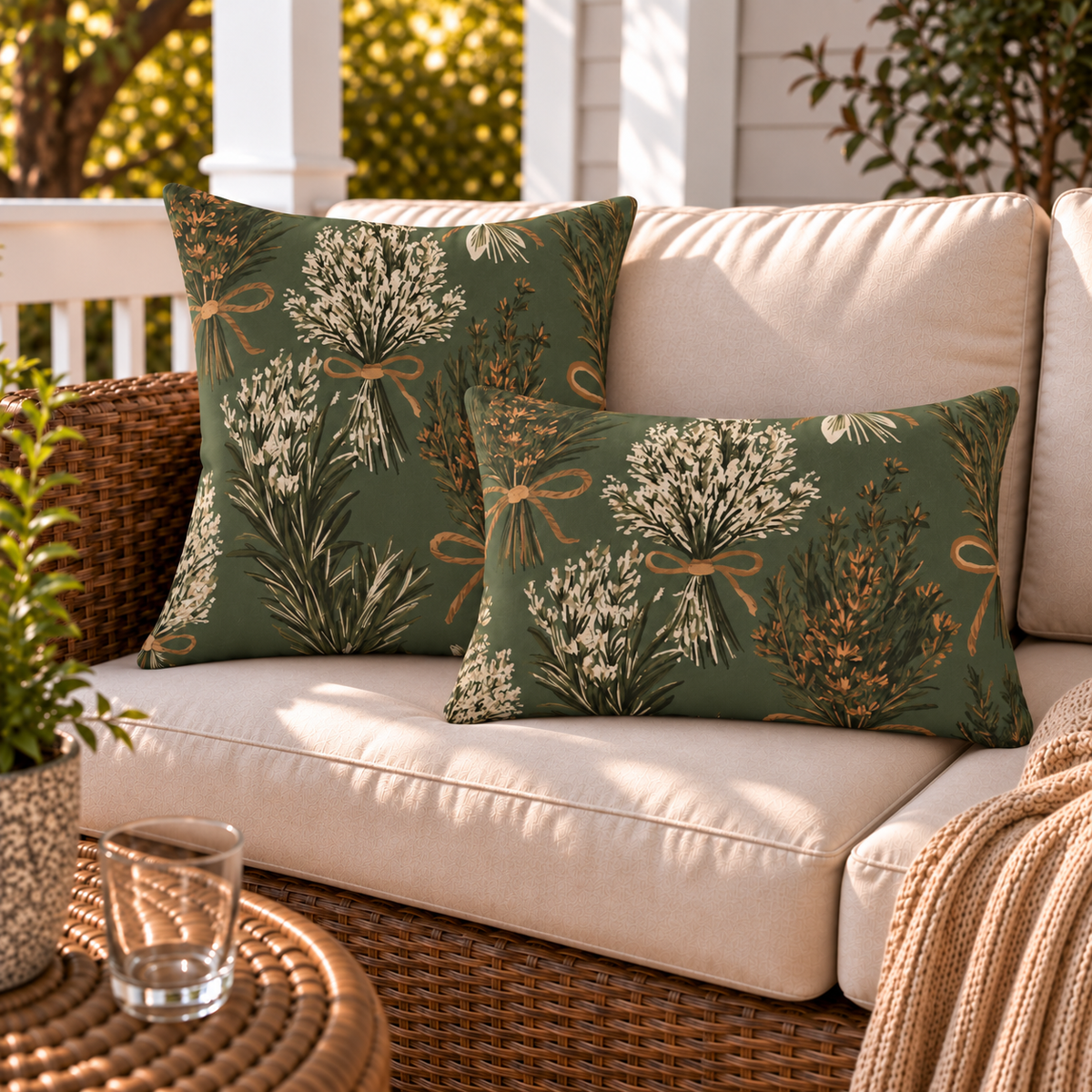 Herb Bundle Sage Outdoor Lumbar Pillow