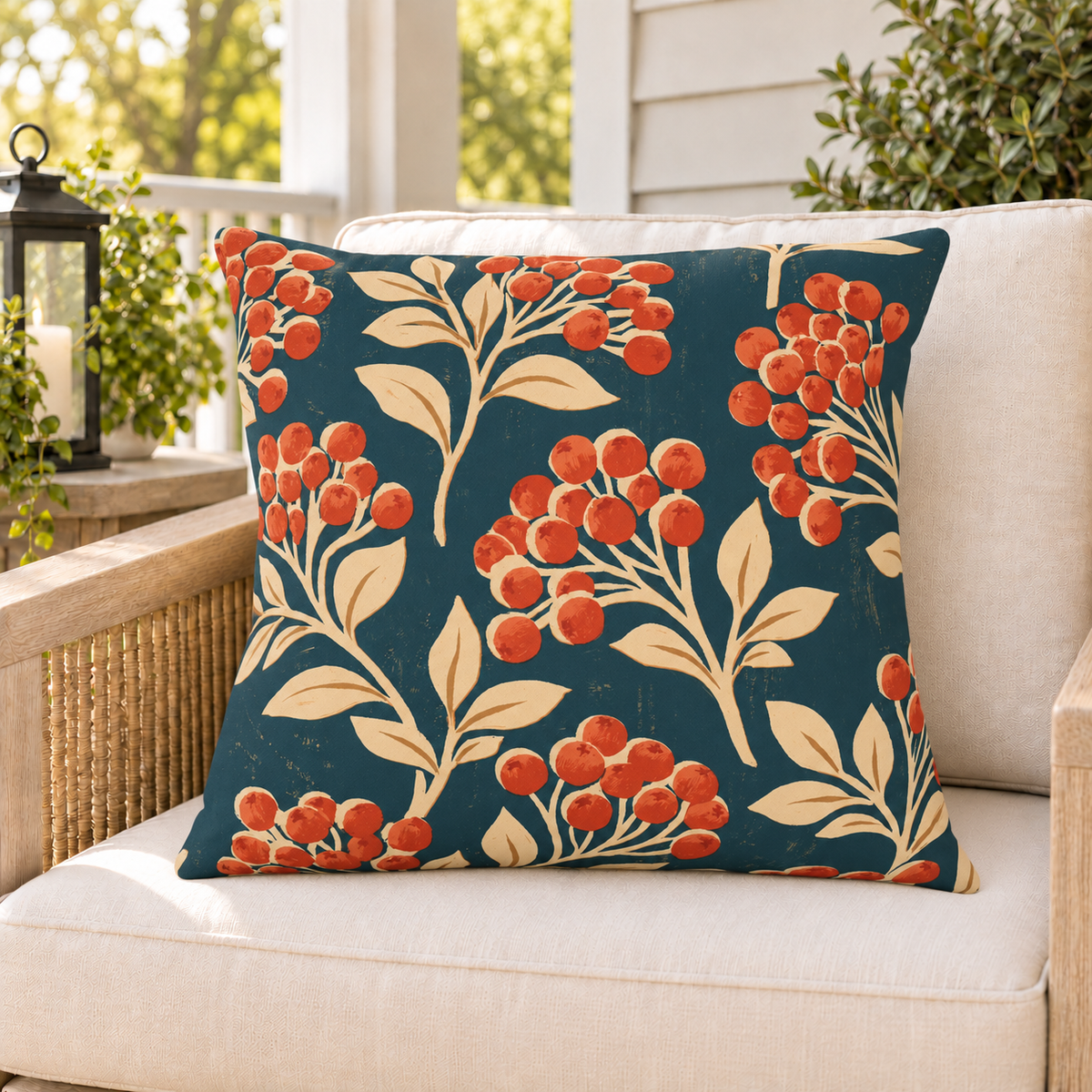Berry Branch Teal Outdoor Pillow