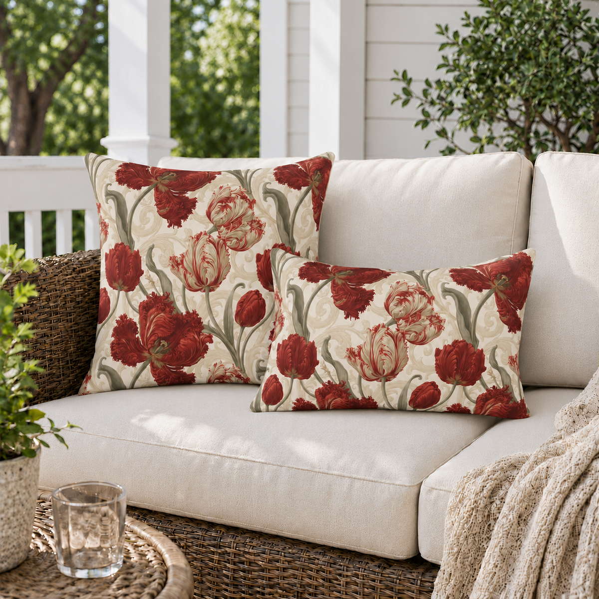 Parrot Tulip Red Outdoor Pillow