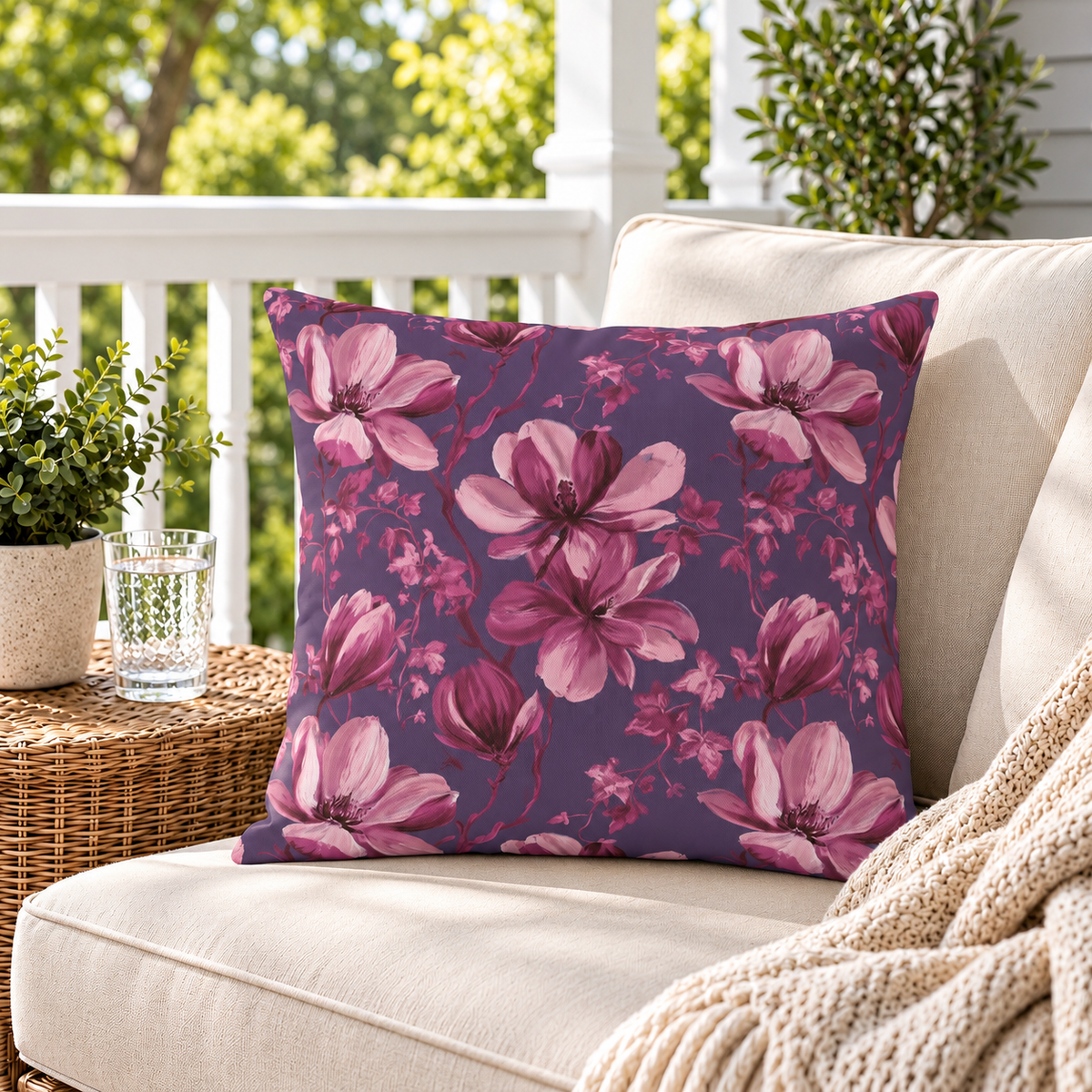Magnolia Plum Outdoor Pillow