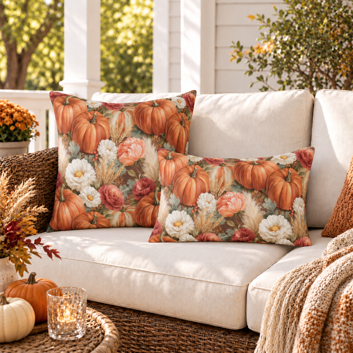 Harvest Bouquet Orange Outdoor Pillow